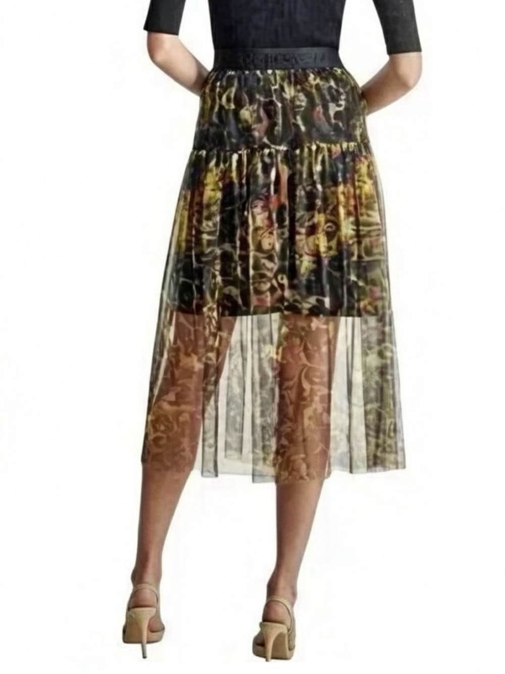 DKNY Animal Print Sheer Tulle Overlay A-Line Midi Skirt—NWT—S - Picture 3 of 15